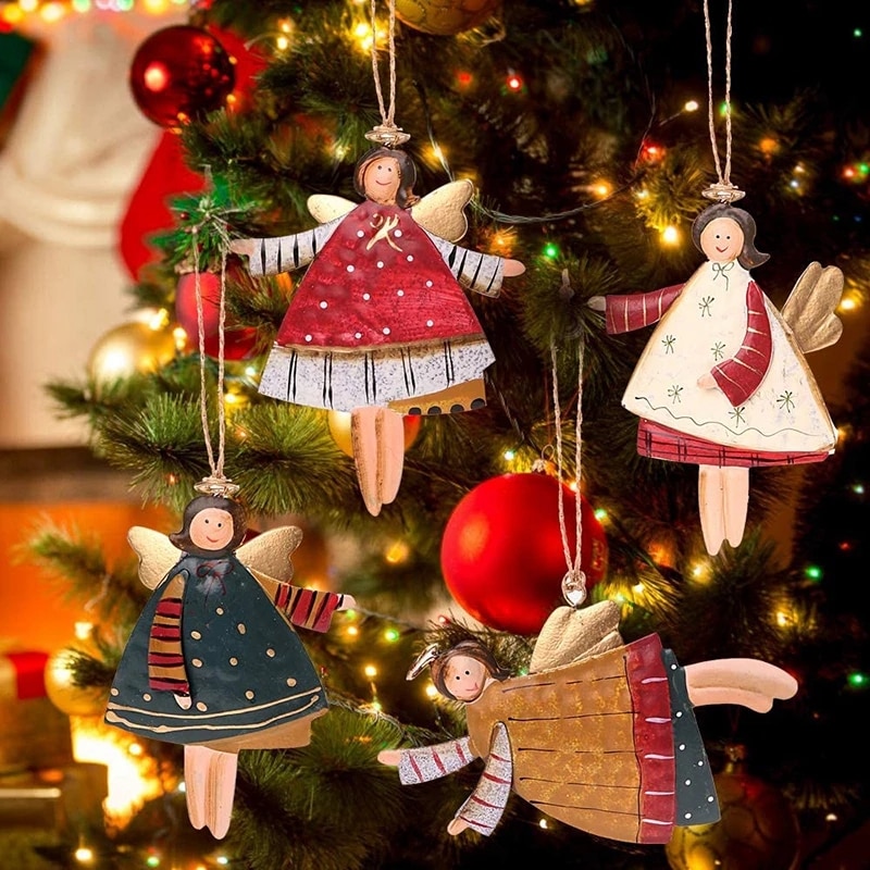 Angel New Year Metal Christmas Ornaments Pendants Hanging Gifts Xmas Tree Decor Home Decoration