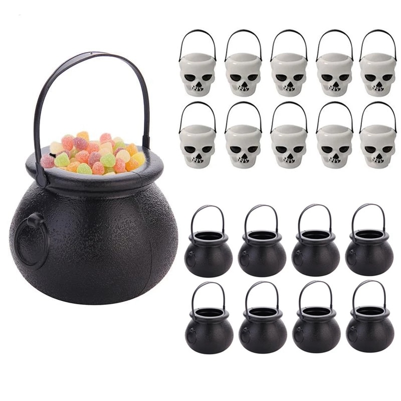 5pcs Candy Bucket Witchs Cauldron Trick or Treat Halloween Party Favor Candy Holder for Children