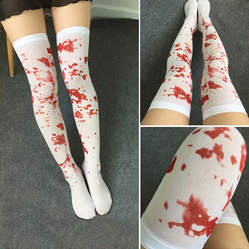 Nurse Theme Costume accessories skull skeleton bleeding stockings adult women velvet pantyhose black/white Halloween Supplies