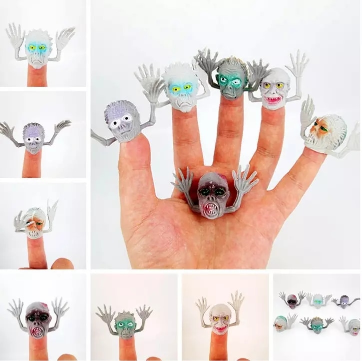 6pcs/set Little Monster Finger Puppets PVC Mini Ghost Head Zombie Telling Story Puppets Hand Toys Party Halloween Gifts