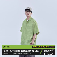 Mentmate 23SS 日系文藝暗條紋棉感襯衫男 夏季鹽系百搭短袖襯衫