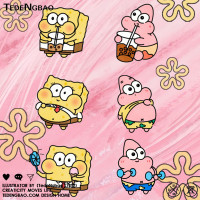 Q版海綿寶寶派大星情侶裝純棉上衣服卡通動漫半袖夏動漫短袖t恤男