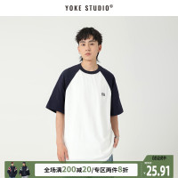 YOKE STUDIO 230g日系撞色拼接短袖男T恤復古cityboy夏季寬鬆tee
