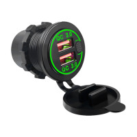 Автомобильное зарядное устройство QC3.0 со светодиодным цифровым вольтметром, сенсорным выключателем и двумя портами USB для автомобиля, быстрая зарядка 12 В, 24 В, для мотоцикла