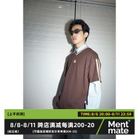 Mentmate 23SS 運動學院風條紋插肩袖V領短袖男 夏季百搭復古T恤