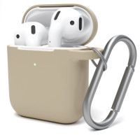 Чехол силиконовый с карабином для APPLE Airpods 1/2, цвет: серый