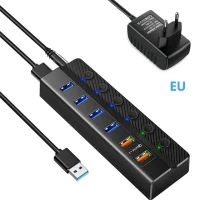 Высокоскоростной Usb-разветвитель с адаптером питания и поддержкой QC 3,0