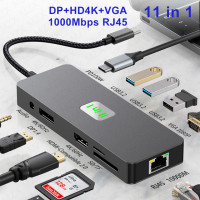 Док-станция MZX 11 в 1 USB-концентратор 3.2 MST HDMl DP 4K 60 Гц VGA 1000M RJ45