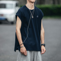 日系復古百搭無袖T恤男夏季韓版潮流運動汗背心馬甲2022新款短袖