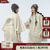 BJHG夏反光星球印花麂皮絨短袖T恤男女寬鬆情侶美式高街休閒T恤