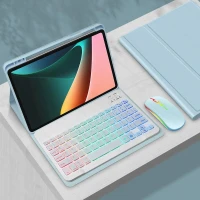 Чехол с клавиатурой Подходит для Xiaomi Mi Pad 5 11 дюймов со подсветкой Bluetooth клавиатурой с русскими буквами нанесенными гравировкой+мышьси синий