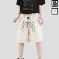 INSstudios 國潮牌情侶美式發泡LOGO麂皮絨短褲運動休閒五分褲子