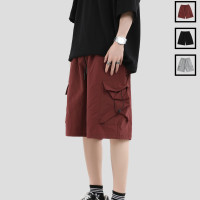 INSstudios 國潮牌情侶美式抽繩褶皺工裝短褲寬鬆直筒休閒五分褲