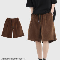 INSstudios 簡約純色燈芯絨短褲國潮情侶復古百搭寬鬆休閒五分褲
