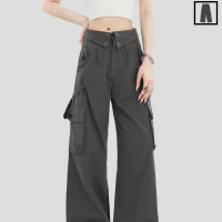 INSstudios 國潮牌情侶美式翻蓋腰頭多口袋工裝褲寬鬆直筒休閒褲