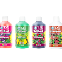 Комплект минеральных удобрений GHE Flora Series (TriPart T.A) (Grow+Bloom+Micro SW) 3шт по 0,5л (для мягкой воды) + Стимулятор ц