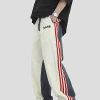 INSstudios 國潮牌情侶美式撞色拼接條紋休閒褲寬鬆運動褲長褲子