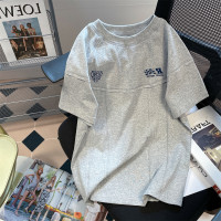 歐美街頭潮牌魚骨拼接賽車短袖t恤男女夏季小眾別致短款修身上衣