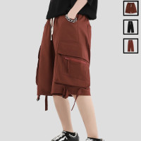 INSstudios 國潮牌情侶美式拉鍊口袋工裝短褲百搭休閒五分褲褲子