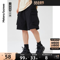 美特斯邦威短褲男黑色百搭夏季新款工裝寬鬆舒適直筒潮流休閒中褲
