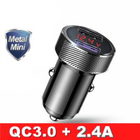 Металлическое автомобильное зарядное устройство QC 3,0 с двумя USB-портами, светодиодный цифровой дисплей для iPhone, Xiaomi, Samsung, Huawei, быстрая зарядка, контроль напряжения