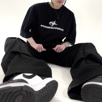 EAT原創自制亮片字母短袖T恤男簡約百搭美式潮牌夏季寬鬆純棉打底