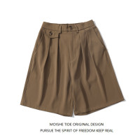 MOISHE TIDE潮牌純色闊腿休閒西裝短褲男女寬鬆ins百搭垂感五分褲