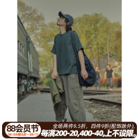 危機青年 復古藍綠色寬鬆短袖T恤男簡約純色夏季日系基礎款半袖潮
