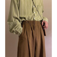 棕咖色日系復古褲子cityboy鬆緊腰工裝褲男寬鬆直筒褲oversize秋