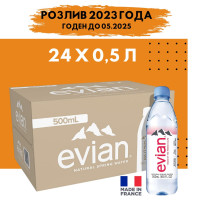 Вода минеральная Evian (Эвиан) 24 шт. по 0,5 л негазированная, пэт