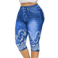 Женские джинсовые Леггинсы для йоги с принтом, брюки Капри с высокой талией, супер эластичные Джеггинсы размера плюс 5XL