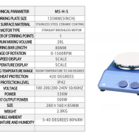 Нагревательная магнитная мешалка с диапазоном скорости 0-1500 об/мин, лабораторная мешалка с горячей тарелкой, лабораторное оборудование со стилусом 20 л