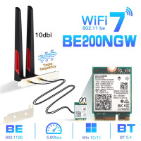 Intel BE200 Bluetooth 5,4 Wi-Fi 7 Карта BE200NGW 2,4/5/ 6 ГГц 5,8 Гбит/с, бесшумный адаптер для Windows 11, настольного ПК с антеннами