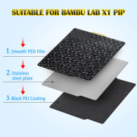 Пластина из гладкой листовой магнитной пружины для лабораторной платформы Bambu Lab P1P/P1S/X1 257x257, с текстурой PEI + PET/PEO/PEY