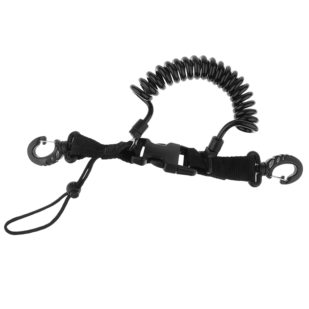 Scuba Diving Dive Snappy Coil Spring Spiral Lanyard With Clips Quick Release Buckle