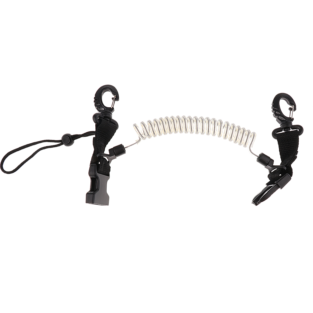 Scuba Diving Dive Snappy Coil Spring Spiral Lanyard With Clips Quick Release Buckle