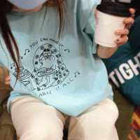 買夢想的奶奶水飛藍加菲貓你可以擁有它美式粗狂厚棉圓領短袖T恤