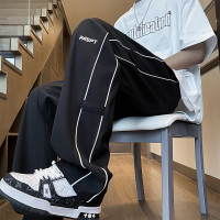 冰絲休閒褲子男款秋季黑色潮流小眾條紋速乾褲vibe潮流涼感傘兵褲