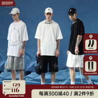 BJHG不計後果夏季休閒短褲男美式寬鬆潮牌刺繡籃球運動五分沙灘褲