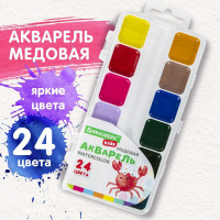 Краски акварельные для рисования Brauberg Kids, медовые, 24 цвета, квадратные кюветы