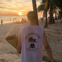 MRCYC夏季男士沙灘坎肩T恤韓版潮流百搭背心夏季寬鬆無袖打底衣服