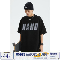 男道280G 麂皮絨日系潮牌字母印花短袖T恤男夏季寬鬆百搭圓領T恤