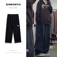 日系復古oversize褲子垂感寬鬆直筒工裝褲男cityboy休閒闊腿長褲