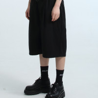 「GRNL」剪裁利落鬆緊腰短褲西褲 中性廓形五分五分褲 黑/灰/條紋