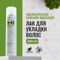 HIPERTIN Лак для укладки волос HI Style экологический сильной фиксации, профессиональный сухой термозащитный фиксирующий антистатический аэрозольный, без склеивания, быстрое высыхание, объём, 300 мл.