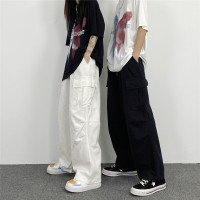 媽個雞媽 韓國ins日系百搭軍綠色闊腿工裝寬鬆直筒休閒褲男女長褲