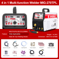 ANDELI MIG-270TPL MIG/TIG/Pulse TIG/MMA/аппарат для холодной сварки 4 в 1, многофункциональный инверторный Сварочный аппарат с сваркой HF TIG 220 В