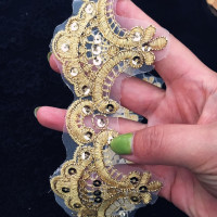 Лидер продаж! 2 ярда, кружевная ткань высокого качества с золотыми блестками кружево из золотых нитей, аппликация из гипюра, ширина 6,5 см