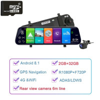 Автомобильный умный видеорегистратор на зеркало заднего вида, 10 дюймов, Android, видеорегистратор с двумя объективами, GPS-навигация, ADAS, 4G, дистанционное управление через приложение