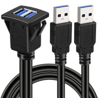 Кабель-удлинитель с двумя портами, квадратный USB 3,0, с пряжкой, для приборной панели автомобиля, грузовика, лодки, мотоцикла, 3 фута